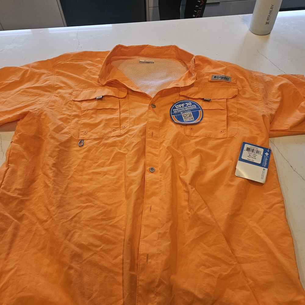 Columbia Orange PFG UPF Fishing Shirt Xl